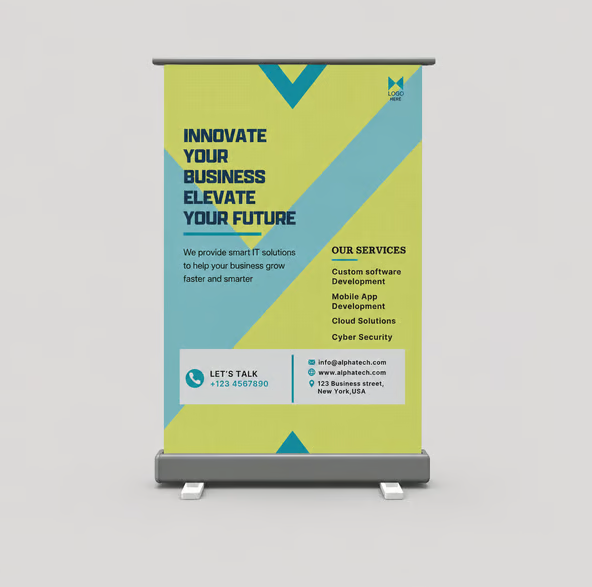 Geometric Startup Promotion Roll-Up Banner Mockup
